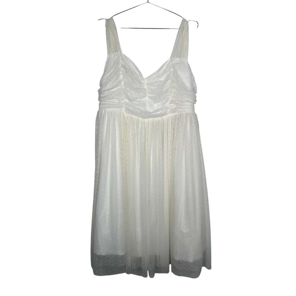 Torrid White Swiss Dot Mesh Ruched Sweetheart Midi Bridal Party Tea Dress 26